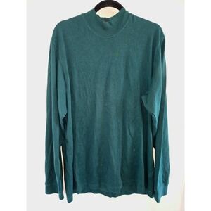 Eddie Bauer Mens Tall Large Forest Green Mock Neck Long Sleeve Cotton Shirt